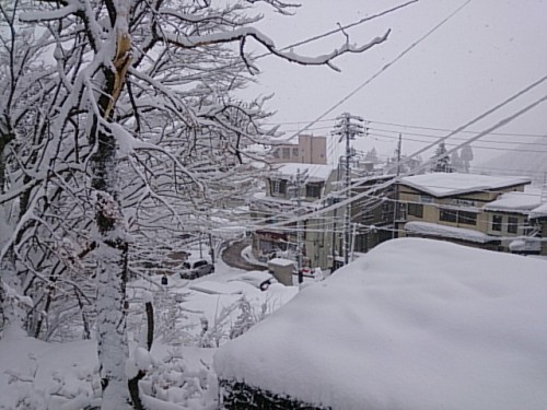 雪で覆われた野沢温泉村