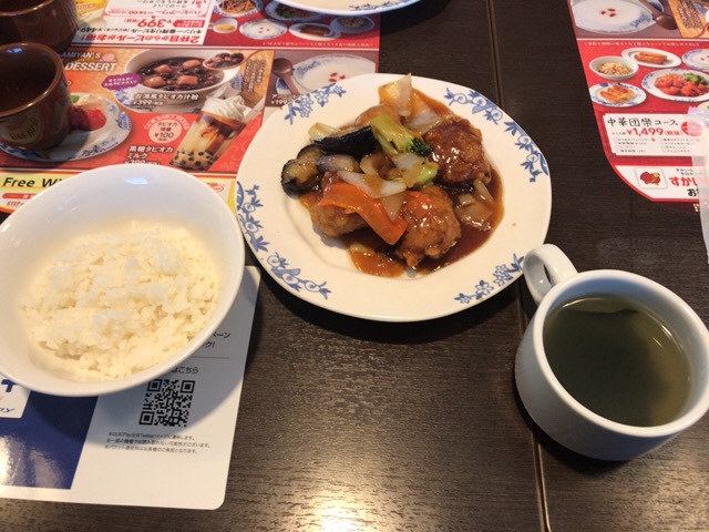 バーミヤンで日替わりランチ 鶏肉と野菜の甘酢炒め 関東周辺の日帰り旅行
